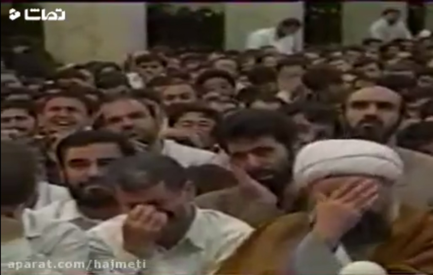 Khamenei supporters cry as the Supreme Leader speaks of his photograph being torn by protesting students (Screenshot/Tamasha)