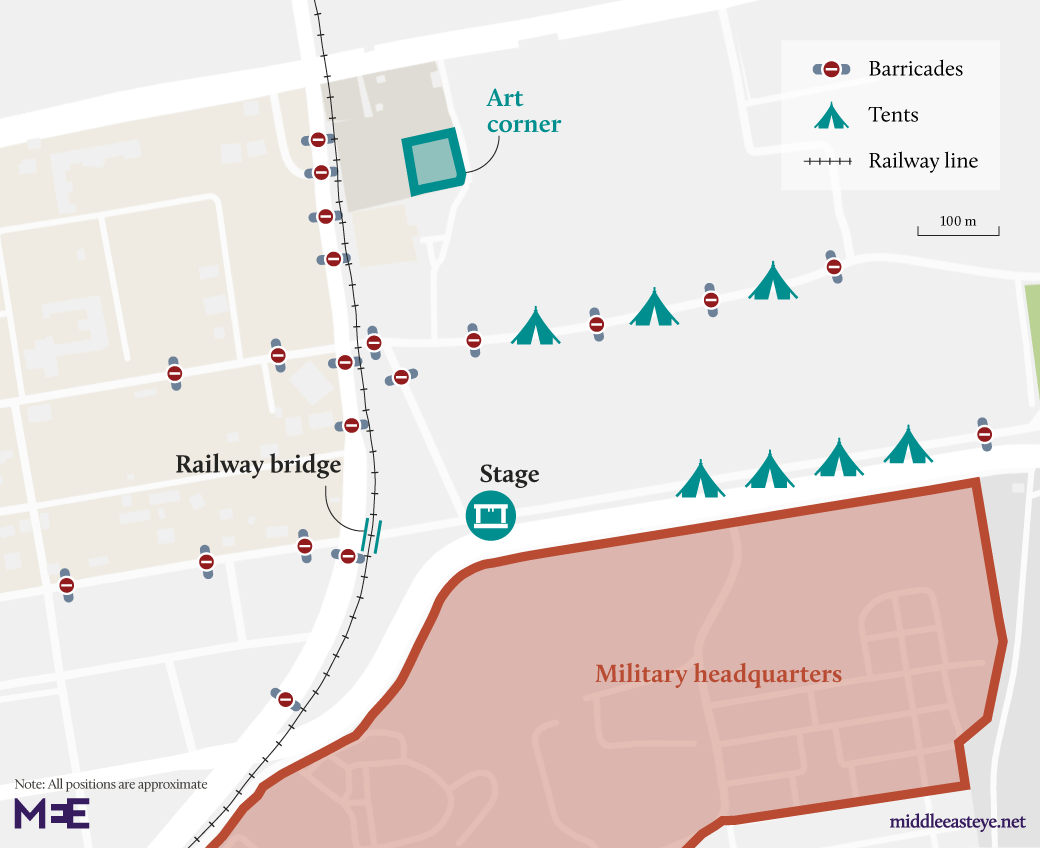 Map of the protest site in Khartoum (MEE)