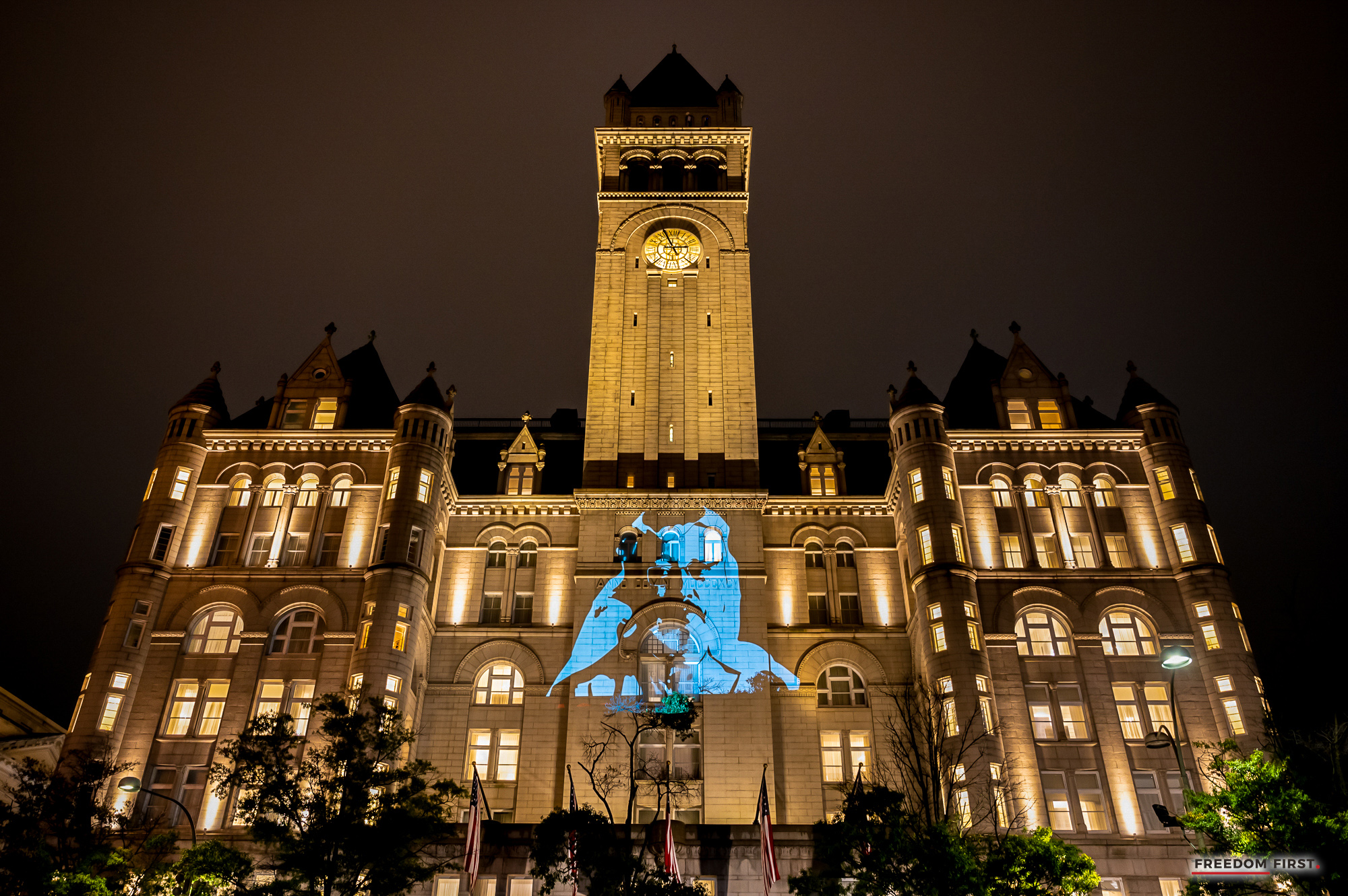 A photo of Jamal Khashoggi projected onto the Trump International Hotel in Washington.
