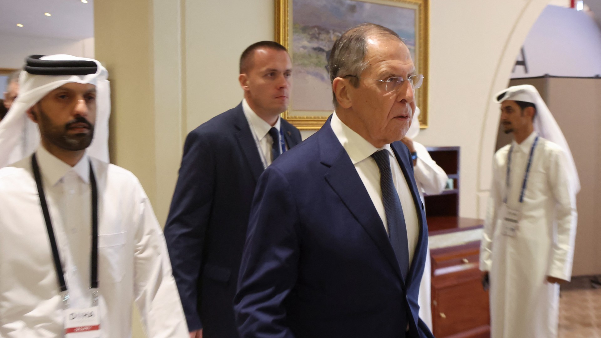 Sergei Lavrov arrives at the Doha Forum in the Qatari capital (Karim Jaafar/AFP)