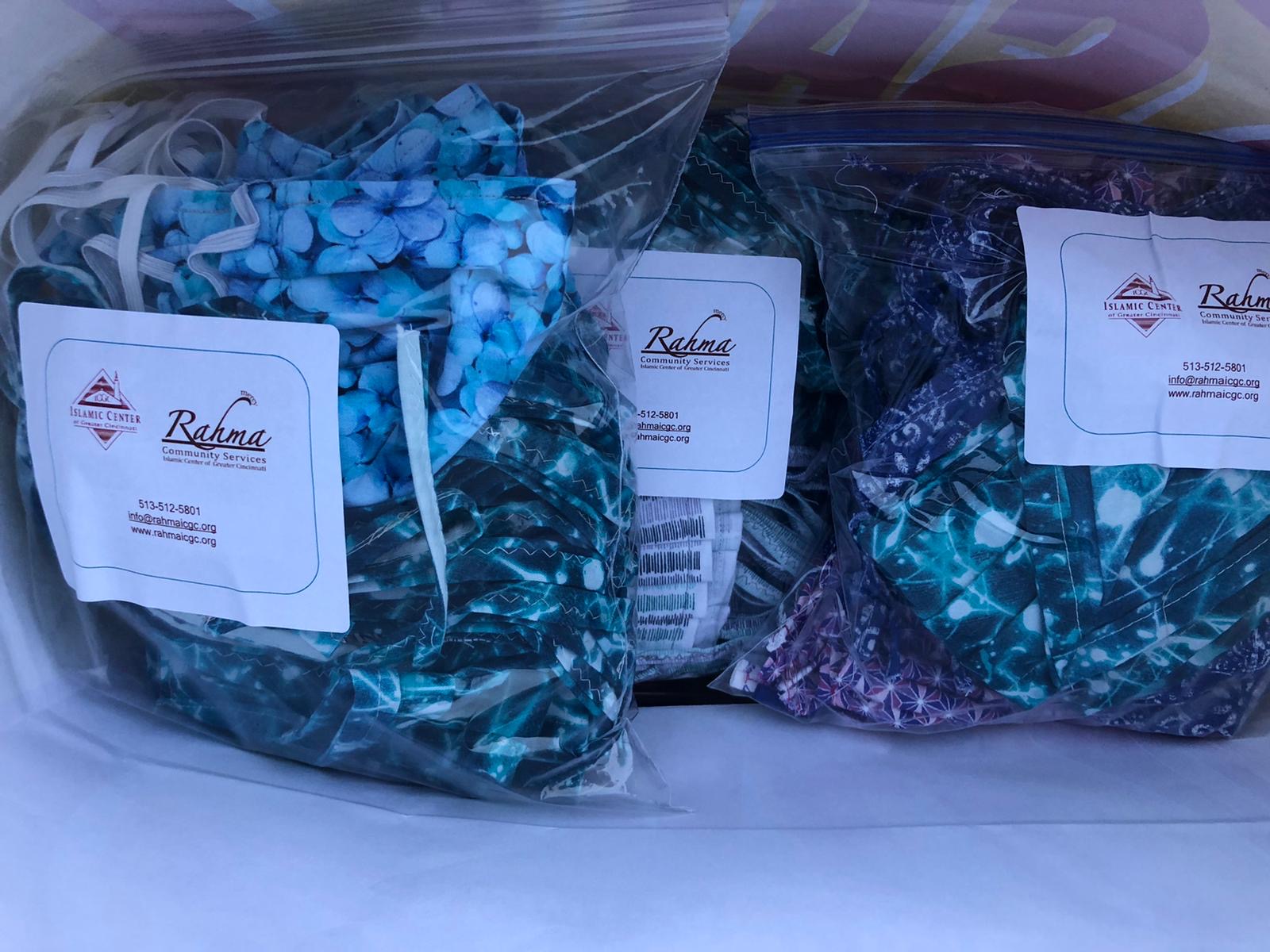 Plastic bags containing face masks.