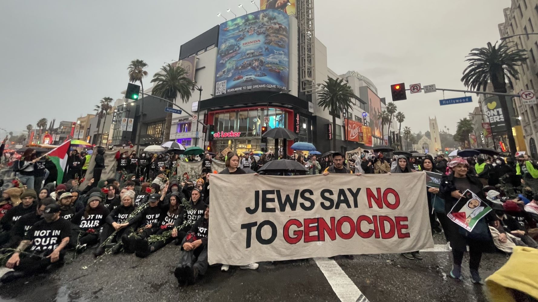 Jewish pro-Palestine protesters take part in a rally in Hollywood