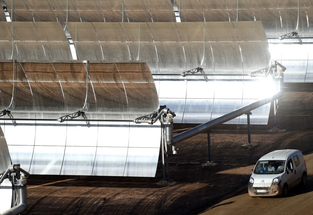 Solar mirrors are seen at a plant outside Ouarzazate, Morocco, in 2015 (AFP)