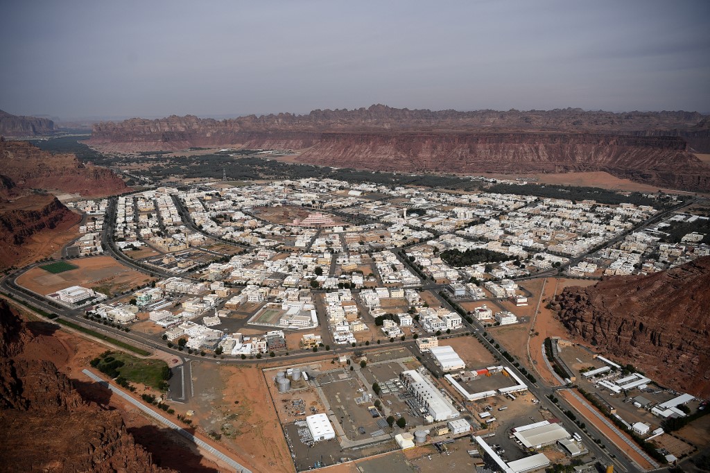 This aerial view shows a partial view of the ciry of Alula during the Stage 10 of the Dakar Rally 2021 between Neom and Alula in Saudi Arabia, on 13 January 2021 (AFP)