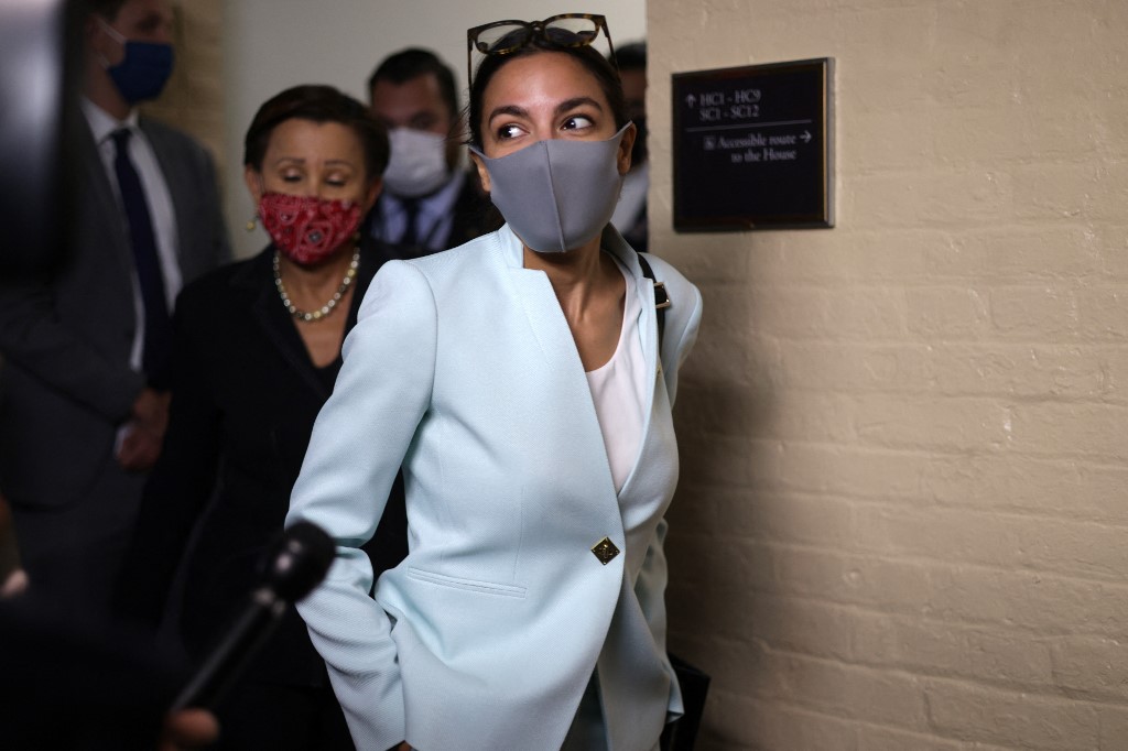 US Representative Alexandria Ocasio-Cortez is pictured in Washington on 1 October 2021 (AFP)