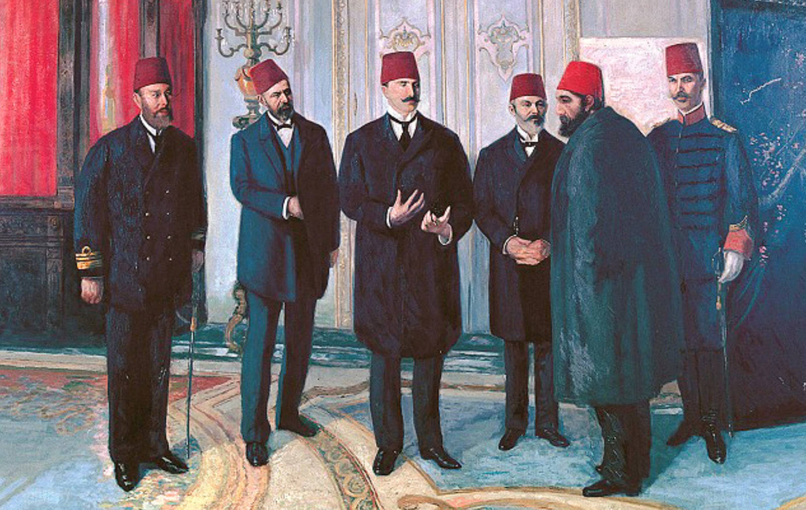 The Deposition of Sultan Abdulhamid II, painted by Abdulmecid II in or before 1914, shows the dethronement of Abdulhamid in 1909 (Creative Commons)