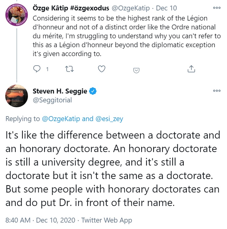 Tweet on the legion of honour