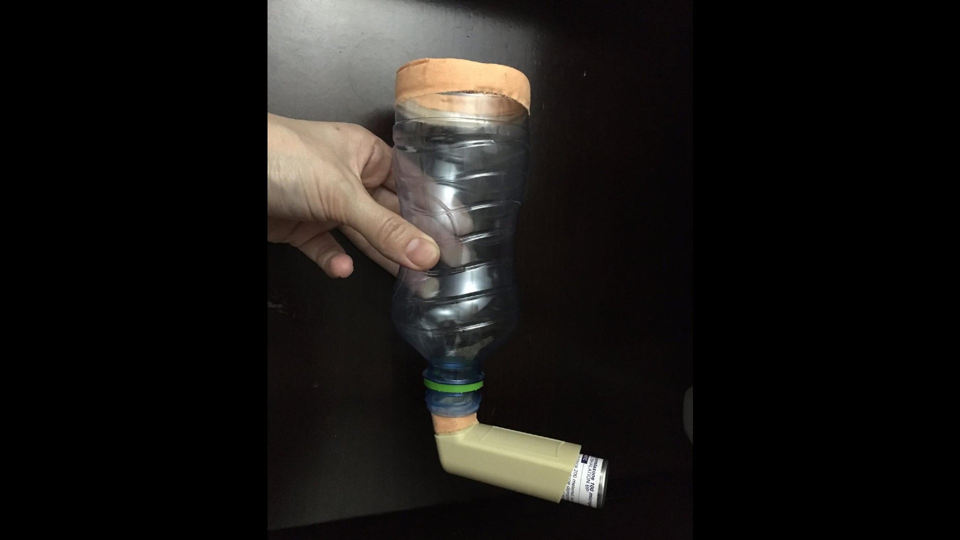 The improvised spacer given to Maram Manaa’s daughter, Mayan, as medical supplies run short in the war-battered Gaza Strip, under Israeli siege (Supplied)