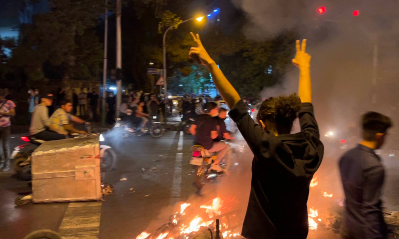 A protest in Tehran for Mahsa Amini, who died after being arrested, on 19 September 2022 (obtained by AFP)