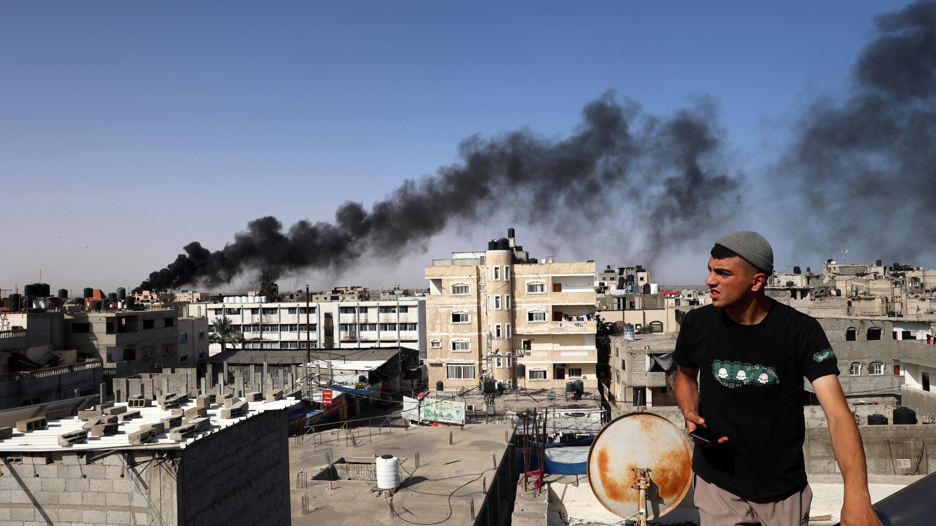 smoke rises Israeli bombardment