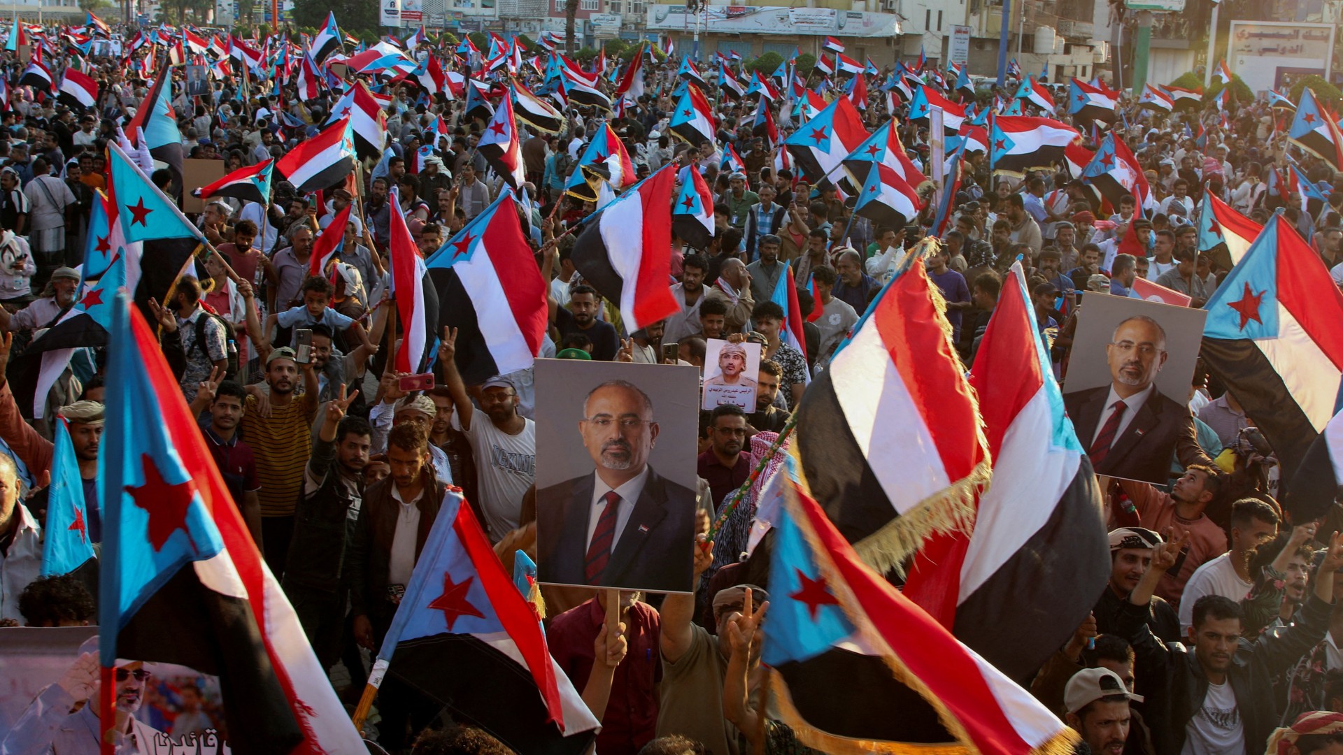 Supporters of the Southern Transitional Council rally in Aden, Yemen, on 10 January 2026 (Reuters/Fawaz Salman)