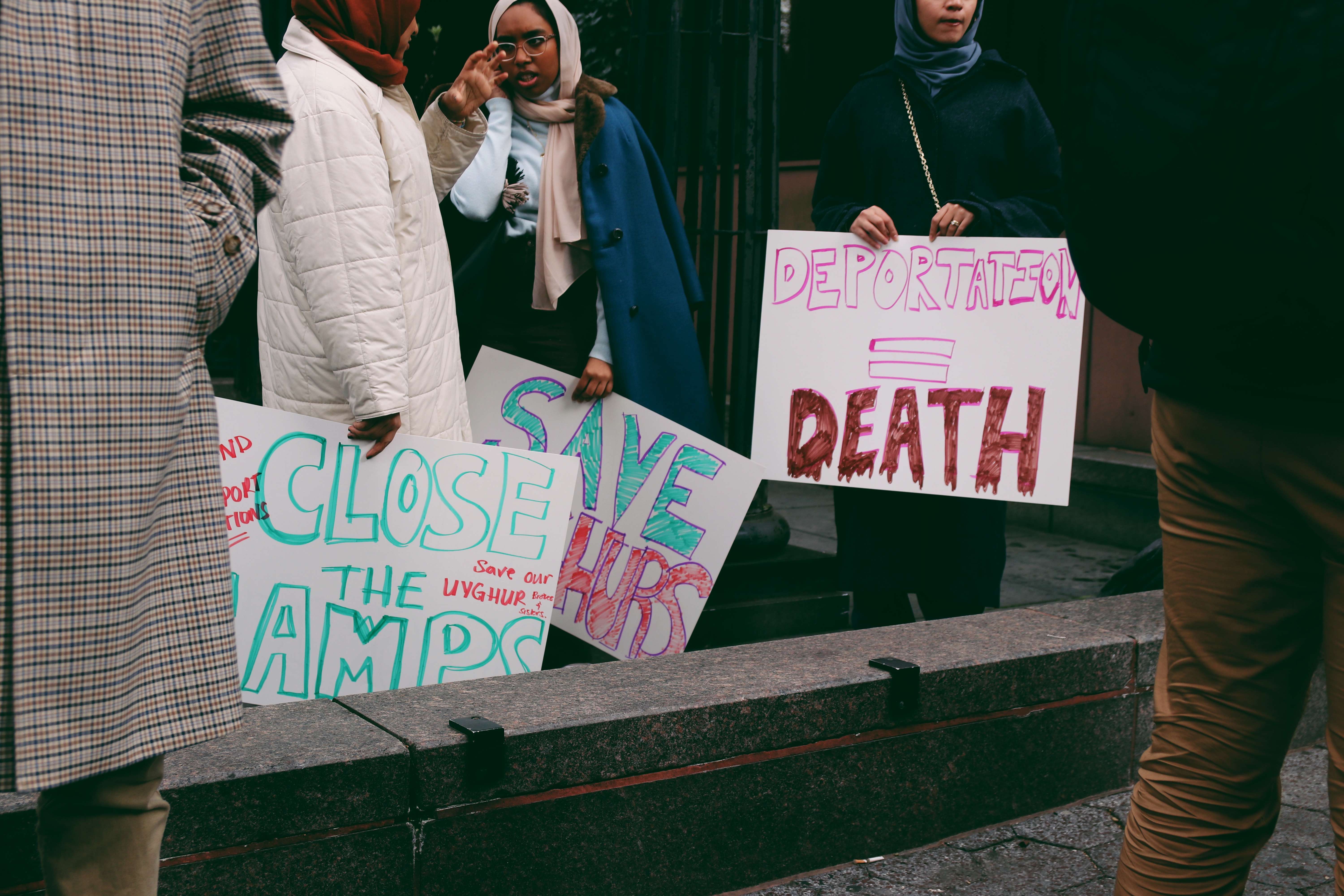 Activists gather outside the Consulate General of Saudi Arabia in NY to demand the kingdom to halt deportations of Uyghur Muslims