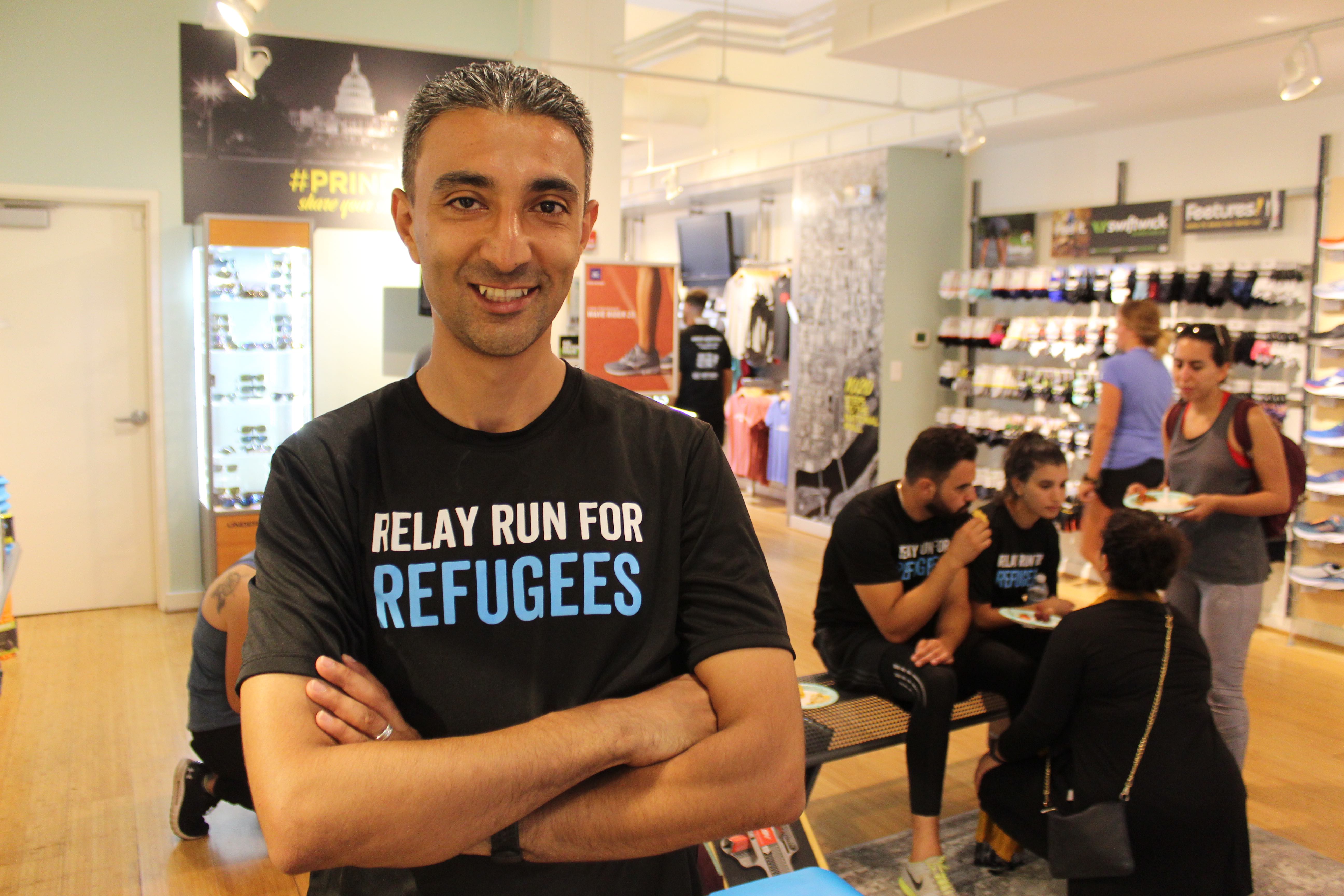 Rami Khalaf, the manager of the Relay Run for Refugees, after completing the marathon and arriving in Washington (MEE/Sheren Khalel) 