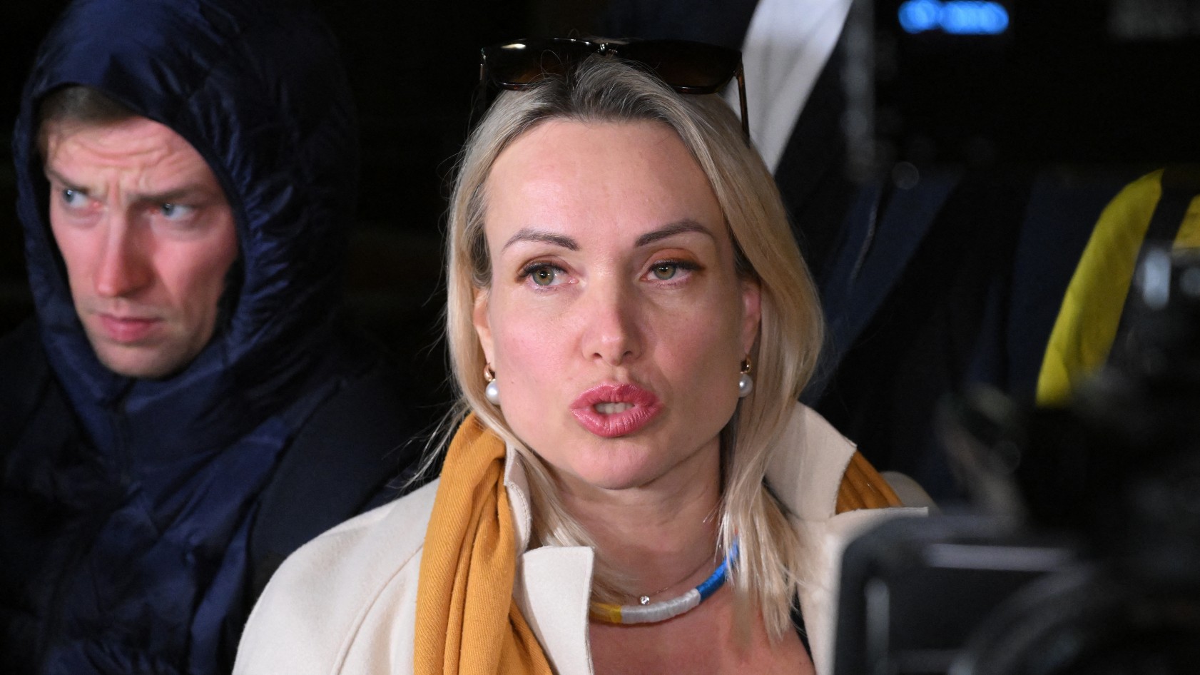  Marina Ovsyannikova who protested against Russian military action in Ukraine during the evening news broadcast in Moscow on 15 March, 2022 (AFP)