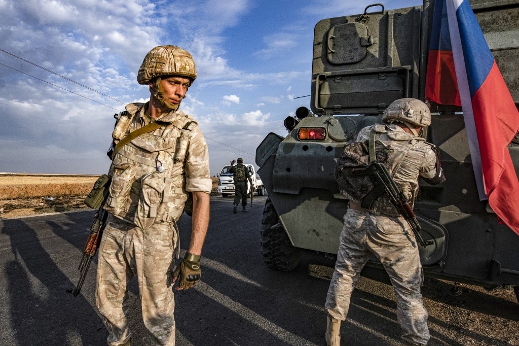 Russian military police near the northeastern Syrian town of Amuda this month (AFP)