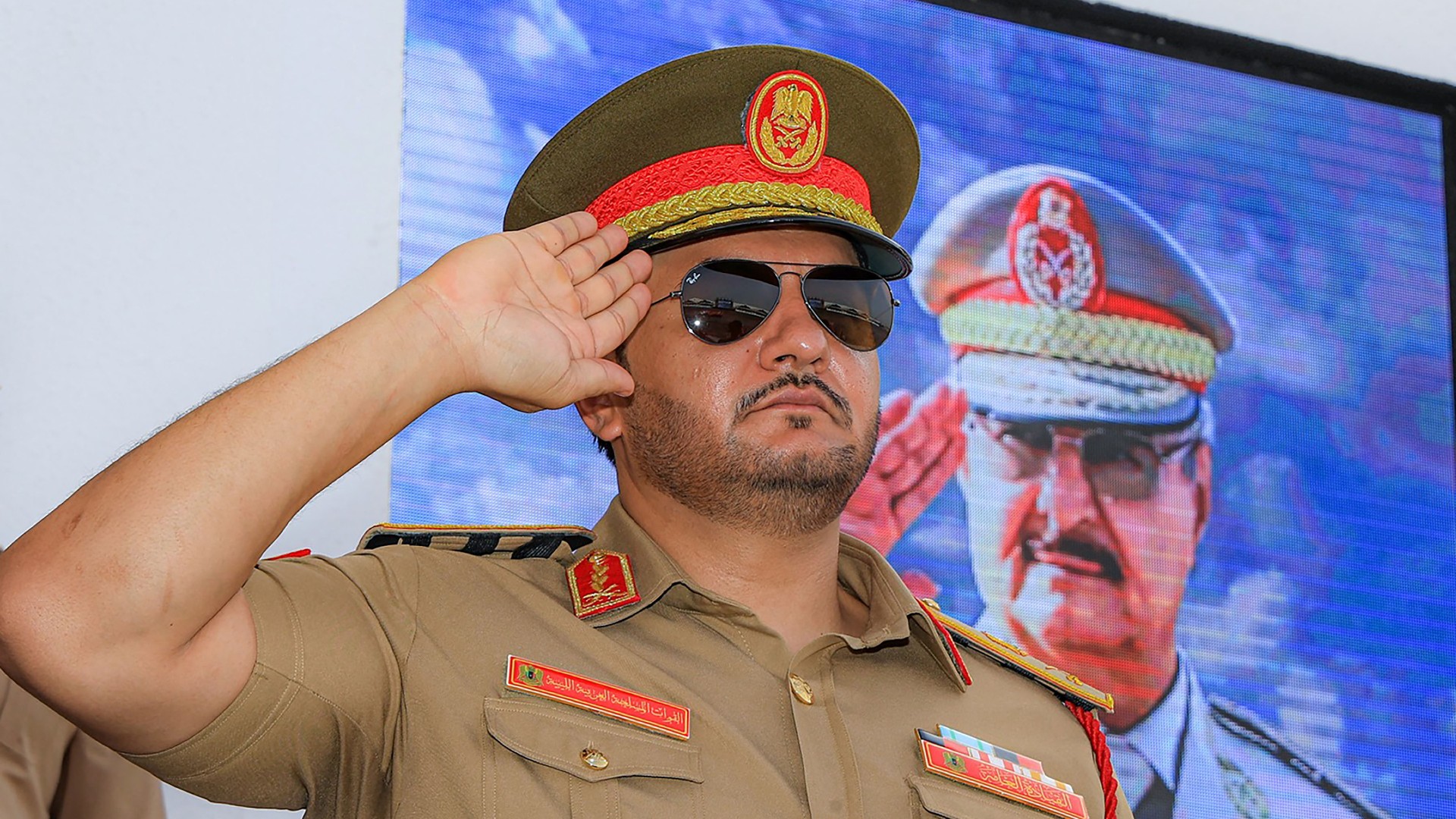 Saddam Haftar attending a military parade in Benghazi (Media office of Khalifa Haftar/AFP)