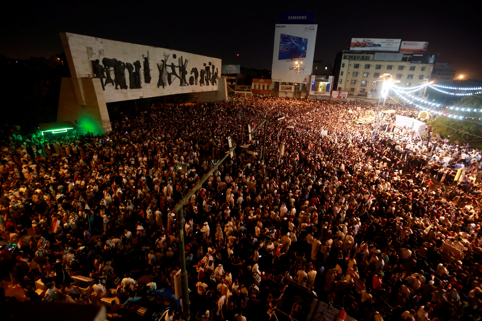 Thousands of supporters for Sadr gathered around Baghdad's Tahrir Square to urge Iraq to stay out of any war between Iran and US (Reuters)