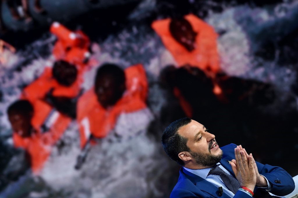 Italy's Interior Minister and Deputy Prime Minister Matteo Salvini speaks during the Italian talk show 