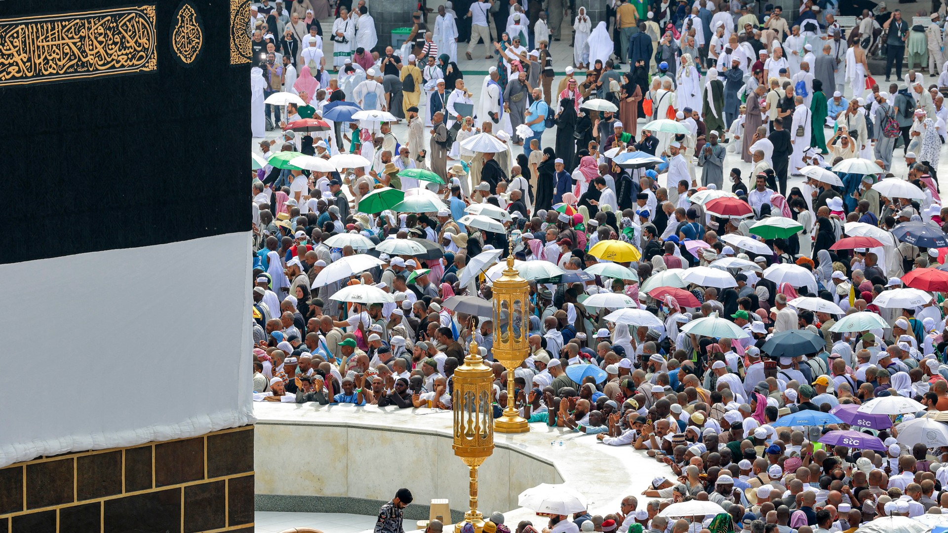 Muslim pilgrims gather to perform the farewell circumambulation or tawaf, circling seven times around the Kaaba, on 18 June 2024 at the end of the annual hajj pilgrimage (AFP)