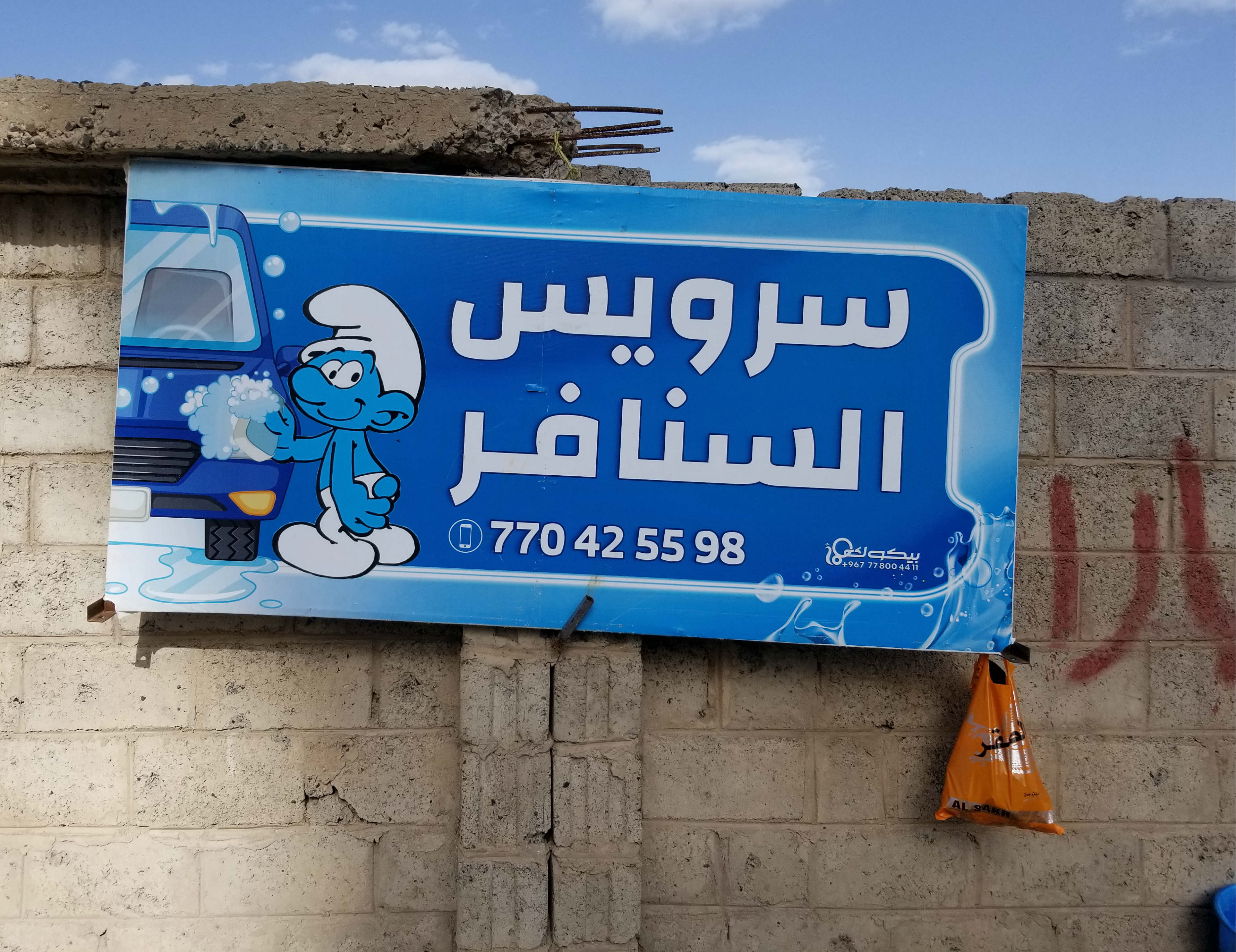 The three brothers borrowed $170 to buy a water tank, generator and Smurf banner (MEE)
