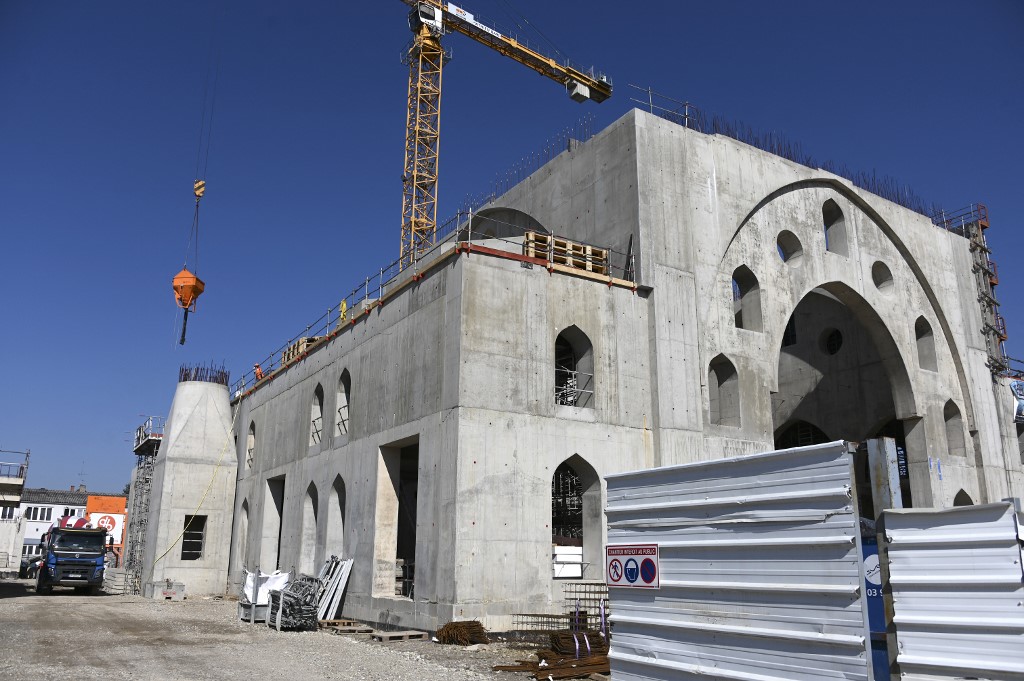 Construction proceeds at the Eyyub Sultan mosque in Strasbourg on 24 March (AFP)