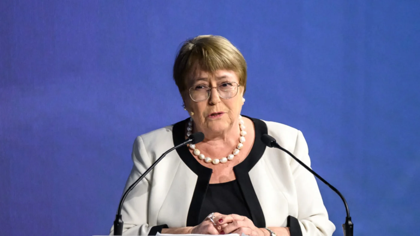 Former Chilean President Michelle Bachelet speaks in a  debate organised by GWL Voices, in Geneva on 9 June 2026 (AFP)