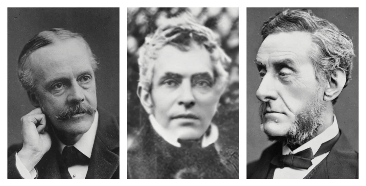 Leading proponents of Christian Zionism during the 19th and early 20 centuries included, from left, Lord Balfour, John Nelson Darby, and Lord Shaftesbury (Creative Commons)