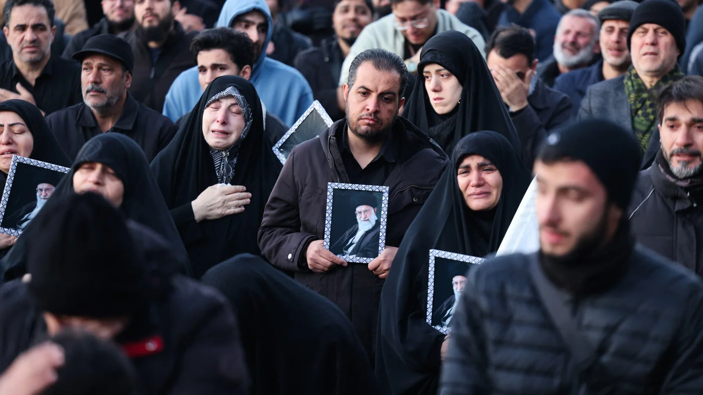 People mourn Iranian Supreme Leader Ali Khamenei, killed in joint US-Israeli strikes, at a square in Tehran on 1 March 2026 (AFP/Atta Kenare)
