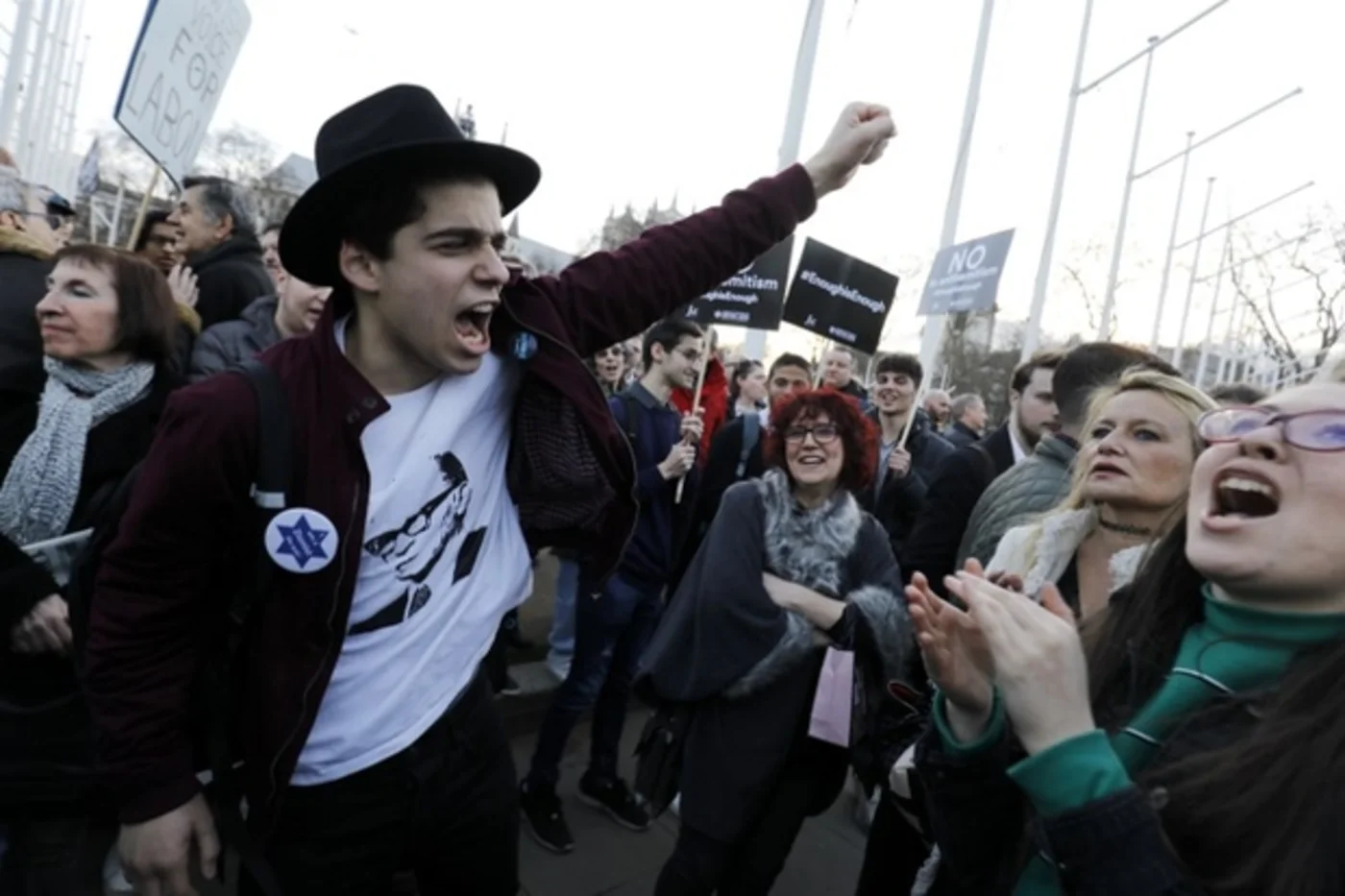 Members of the Jewish community protest against Britain's opposition Labour Party leader Jeremy Corbyn and alleged anti-Semitism in the party on 26 March 2018, outside Parliament in central London (AFP)