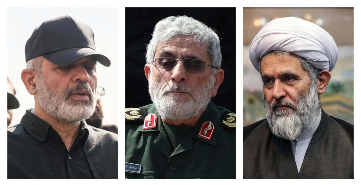 From left to right: IRGC leaders Ahmad Vahidi (2026), Esmail Qaani (2024) and Hossein Taeb (2018, all AFP)