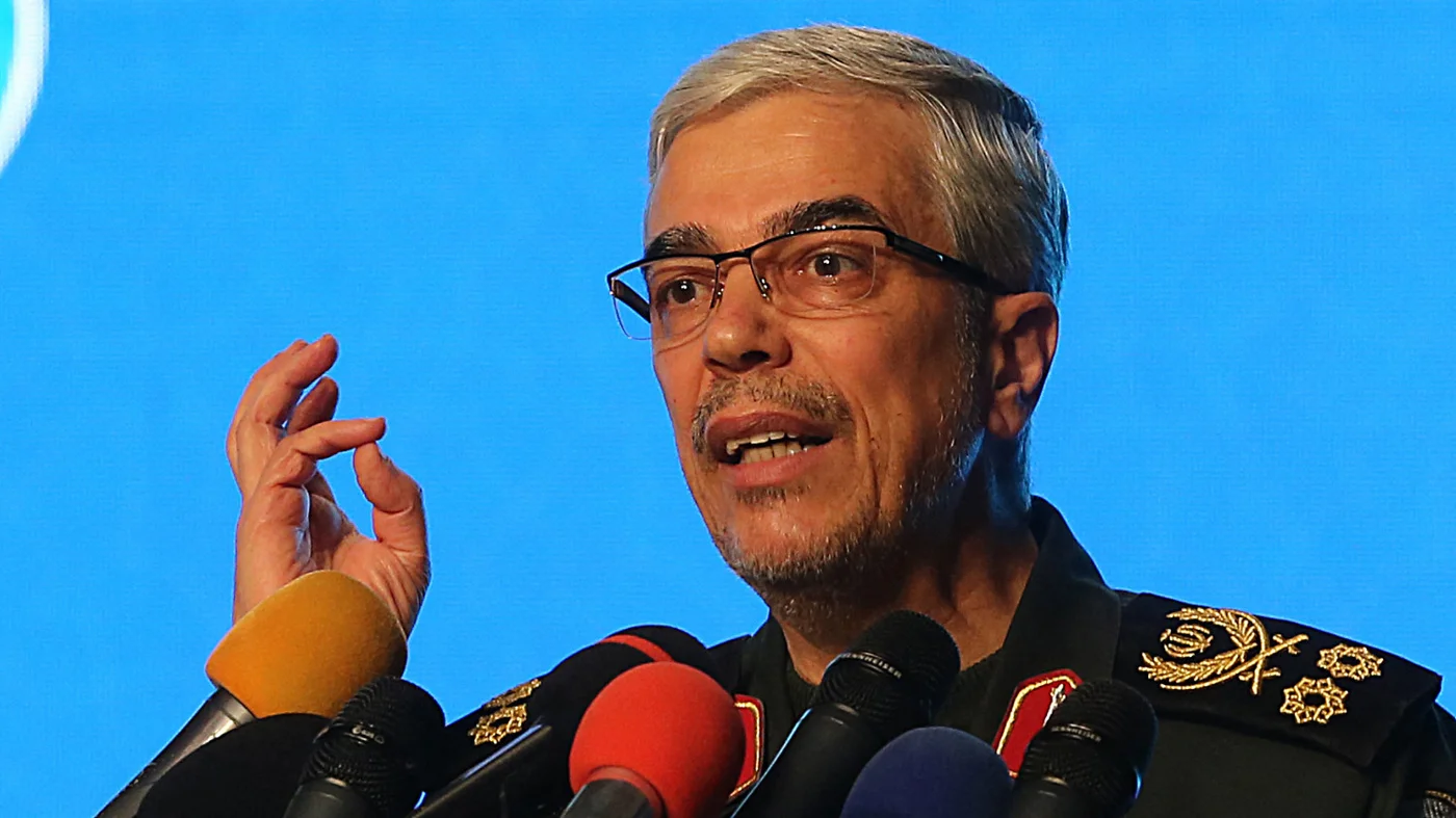 Major General Mohammad Bagheri speaks at a conference in Tehran, Iran, in February 2021 (AFP)