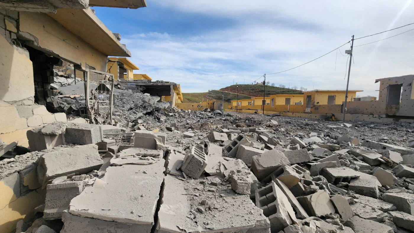 The aftermath of an Iranian drone strike on the HQ of an Iranian Kurdish opposition group in Dekala, Kurdish Region, Iraq, on 4 March 2026 (Reuters)