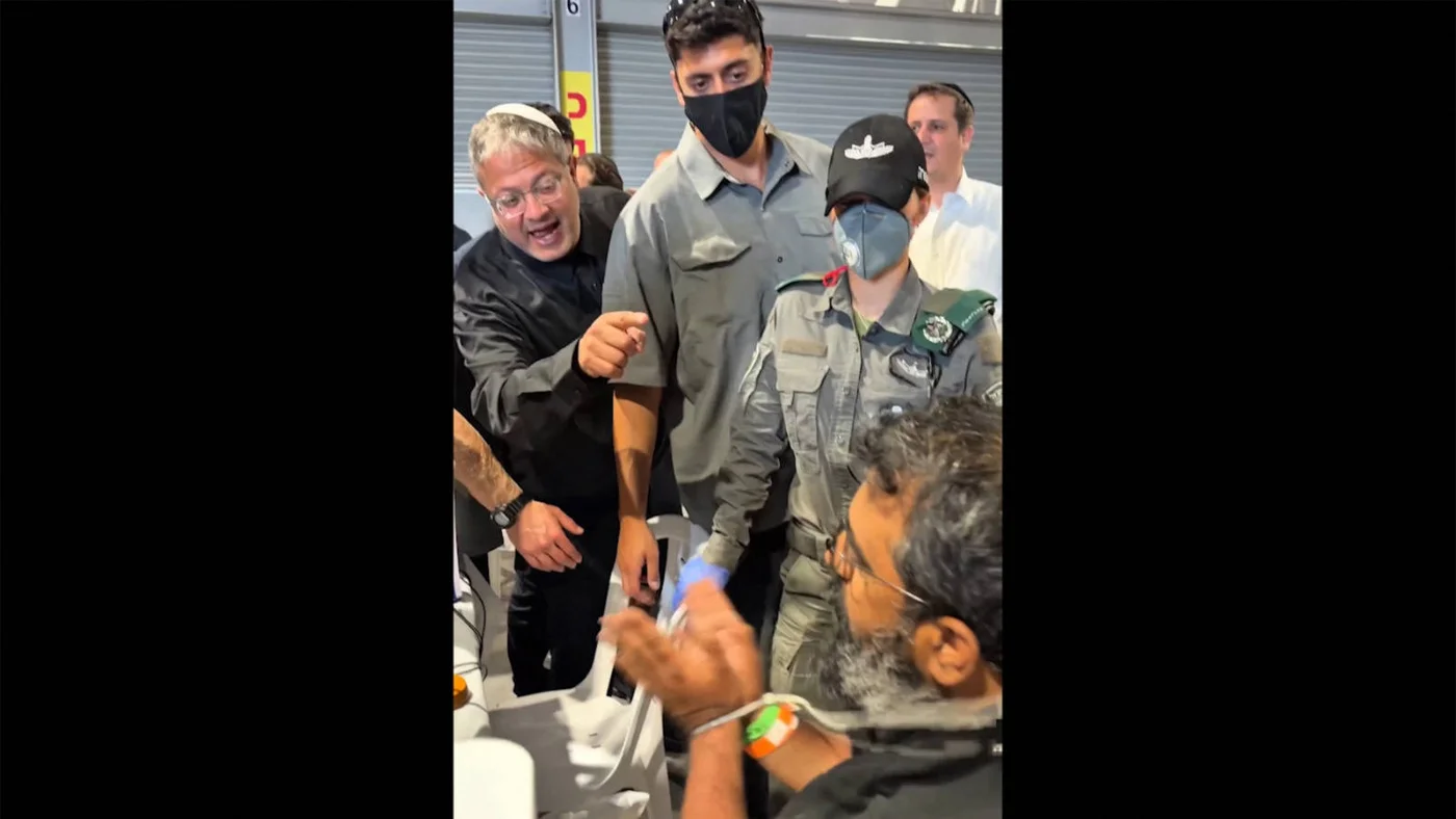 Israeli National Security Minister Itamar Ben Gvir taunts shackled activists from the Gaza-bound aid flotilla on 20 May 2026 (X/Ben Givr X account)