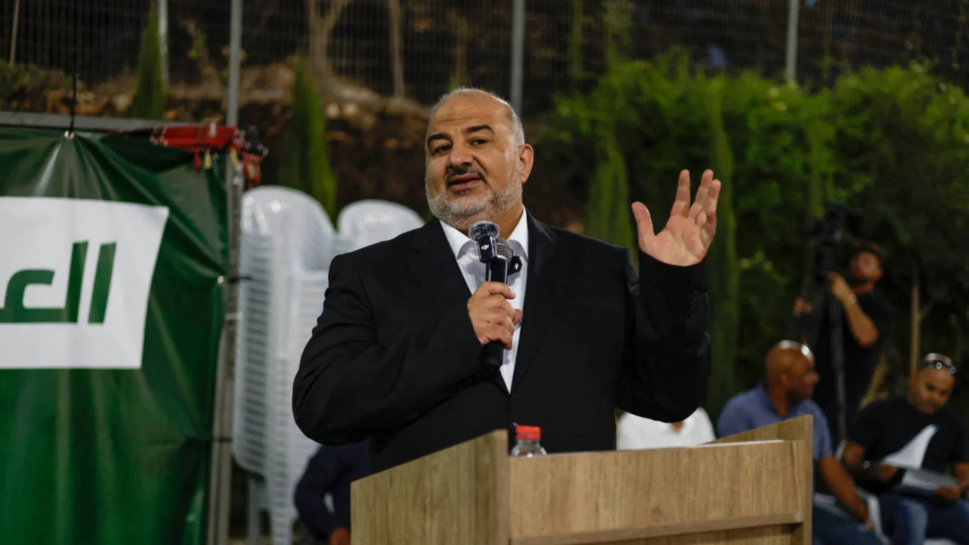 Leader of the Arab Israeli party Ra'am Mansour Abbas campaigns in Ka'abiyye-Tabbash-Hajajre, Israel, on 26 September 2026 (AFP)