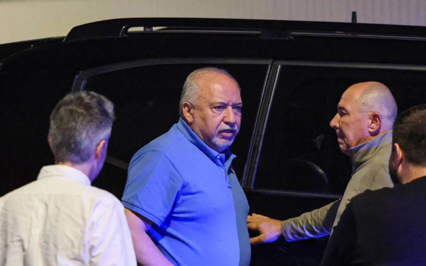Avigdor Lieberman, centre, in Tel Aviv, Israel, on 26 September 2026 (AFP)
