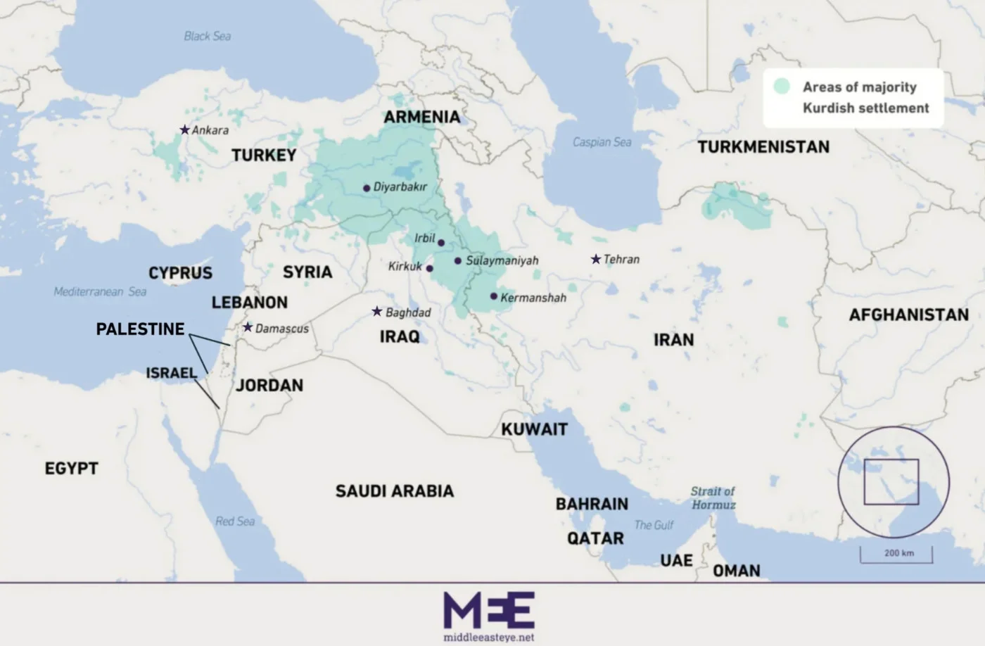 The majority of the Kurdish population straddles four countries: Turkey, Syria, Iran, and Iraq.