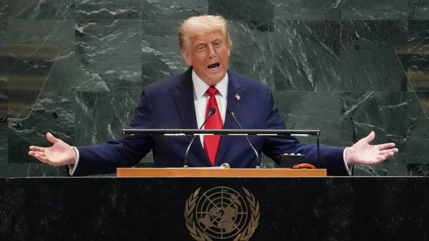 US President Donald Trump, one of the UN’s fiercest critics, speaks at the UNGA in new York in September 2025 (AFP)