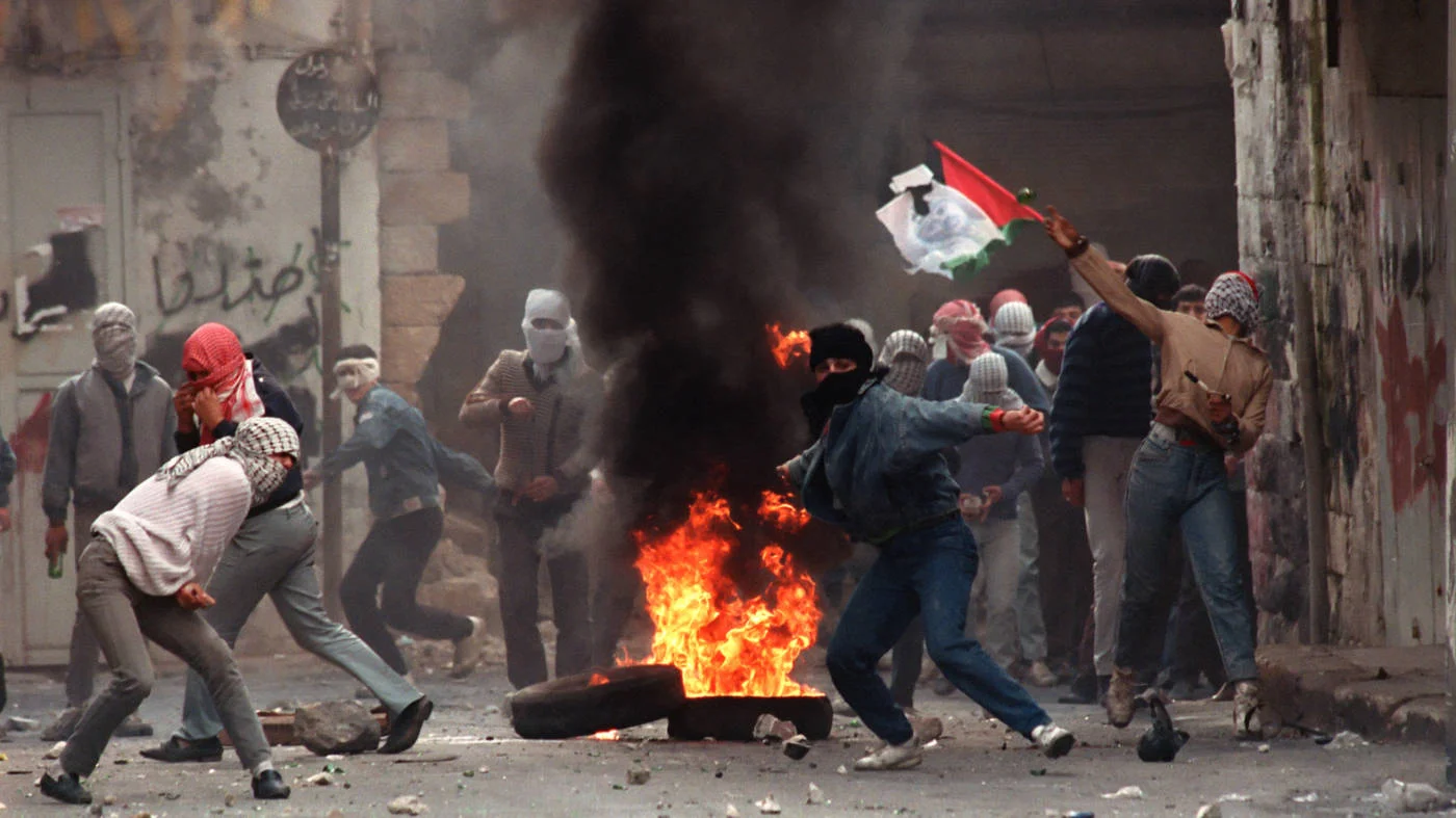 Palestinians protest in Nablus, West Bank in January 1988 during the First Intifada (AFP)