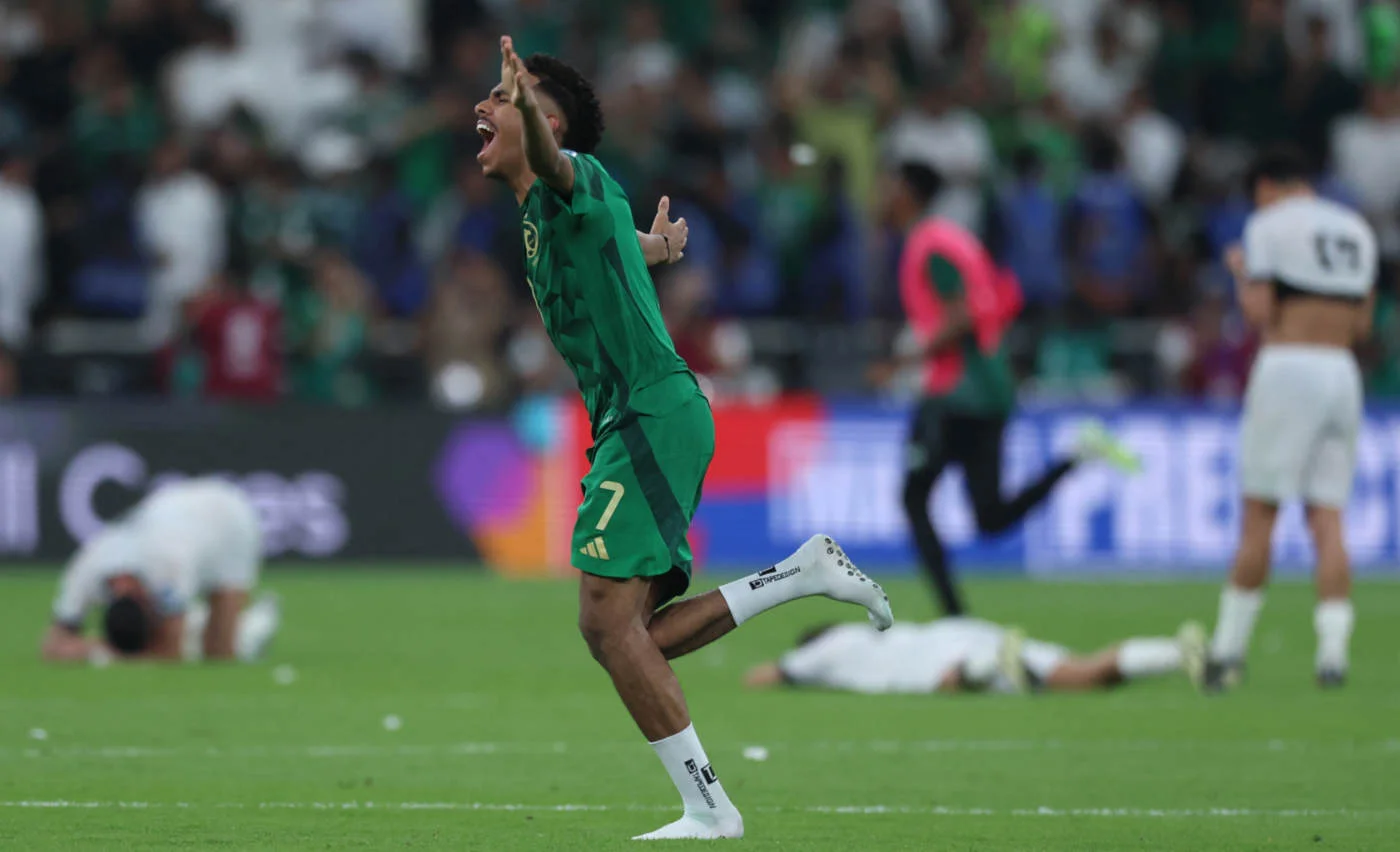 Saudi Arabia's Musab Al-Juwayr celebrates after the FIFA World Cup 2026 Asian qualifier between Saudi Arabia and Iraq in Jeddah on 14 October 2025 (AFP)