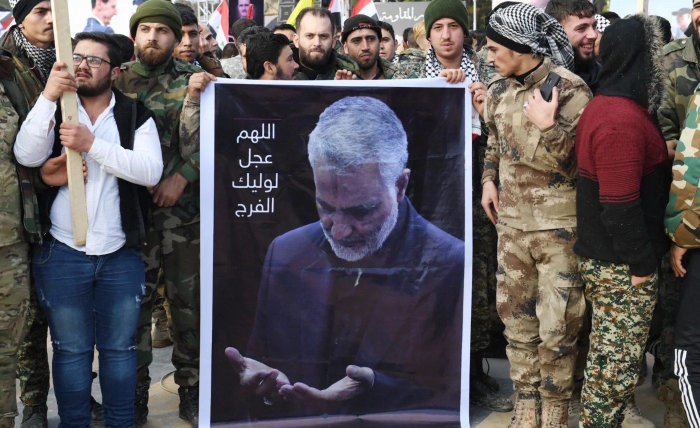 Member of Syria's military in Aleppo on January 7, 2020, mourning the US assassination of Iranian military commander Qasem Soleimani (AFP)