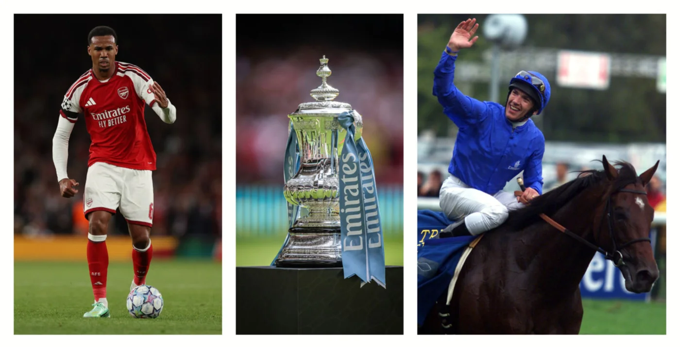 ​  The airline Emirates sponsors both Arsenal Football Club (left) and the FA Cup (both AFP); the UAE-owned Godolphin stable has produced winners, including Sakhee, pictured here being ridden by Frankie Dettori after winning the Prix de L'Arc de Triomphe in 2001 (Reuters)  ​