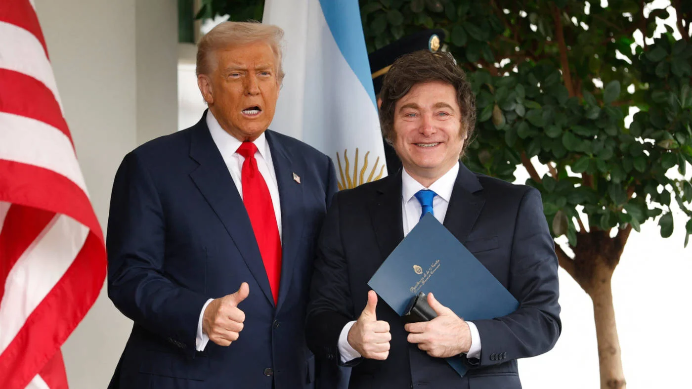 US President Donald Trump and Argentina's President Javier Milei at the White House in Washington on 14 October (2025)