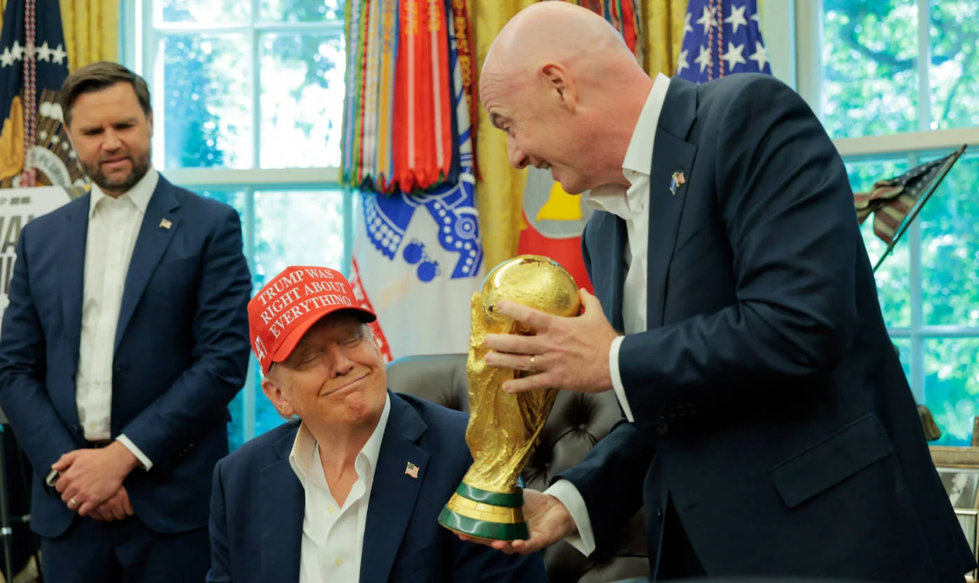 US President Donald Trump and FIFA president Gianni Infantino in the White House in Washington on 22 August 2025 (AFP)