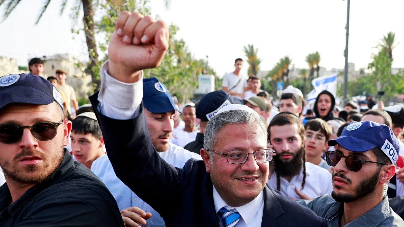 Israeli National Security Minister Itamar Ben Gvir walks to visit Damascus Gate in Jerusalem's Old City, as Israelis mark Jerusalem Day on 26 May 2025 (Reuters)