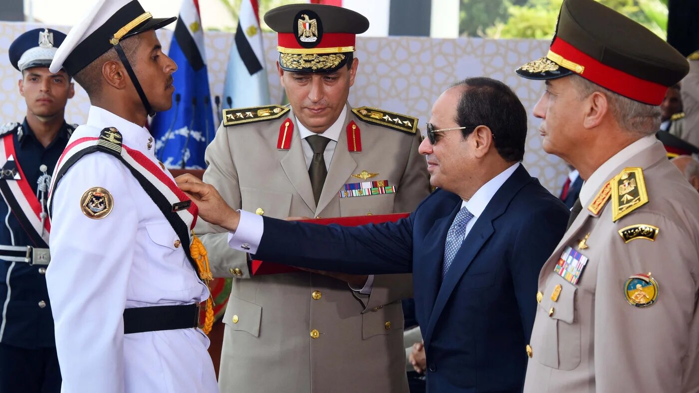 A handout picture released by the Egyptian Presidency on 22 July 2018 shows Egyptian President Abdel Fattah el-Sisi at the graduation ceremony of new officers at the army academy in the capital Cairo. (AFP)