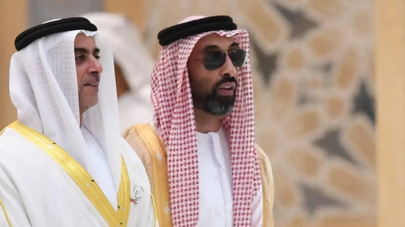Emirati minister of interior, Sheikh Saif bin Zayed al-Nahyan (L), and the UAE national security adviser, Tahnoun bin Zayed al-Nahyan, at Al-Watan presidential palace in Abu Dhabi on 15 October 2019.