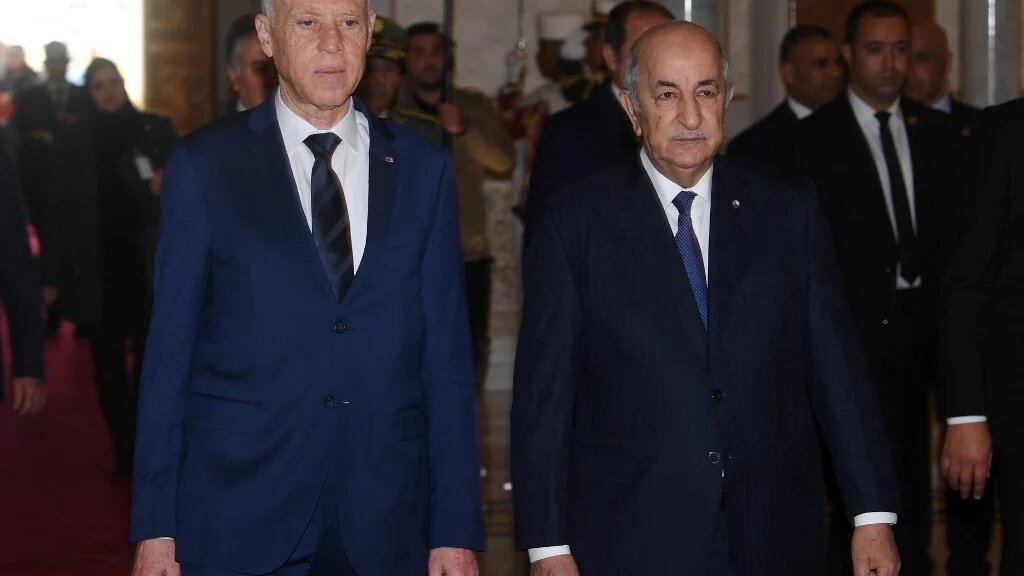 Abdelmadjid Tebboune et Kais Saied, sur cette photo à Alger le 2 février 2020, se sont parlé au téléphone lundi (AFP/Slim Abid)