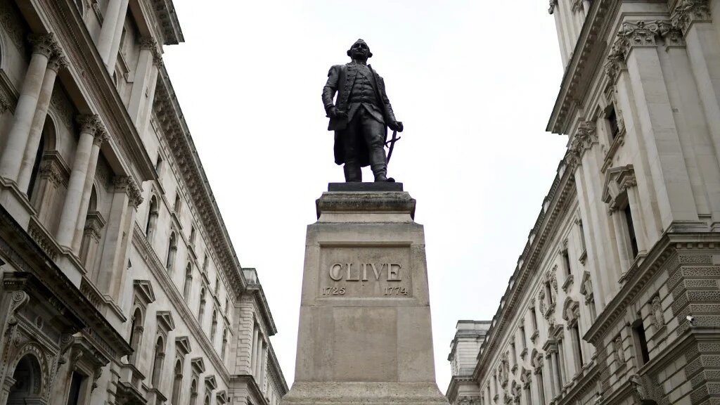 A statue of Robert Clive, the 1st Baron Clive, better known as Clive of India, is pictured on Whitehall in central London on June 11, 2020. 