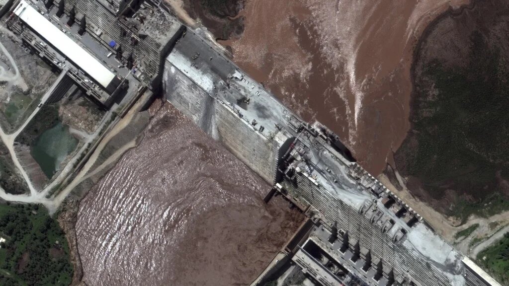 Vue satellitaire sur le barrage de la Renaissance, en Éthiopie, le 21 juillet 2020 (AFP)  