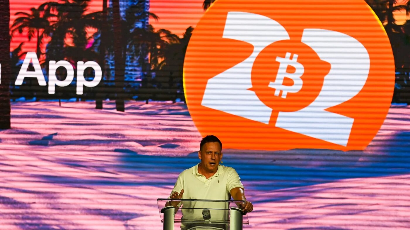 Peter Thiel speaks at the Bitcoin Conference at Miami Beach Convention Center in Miami Beach, Florida on 7 April 2022 (Chandan Khanna/AFP)